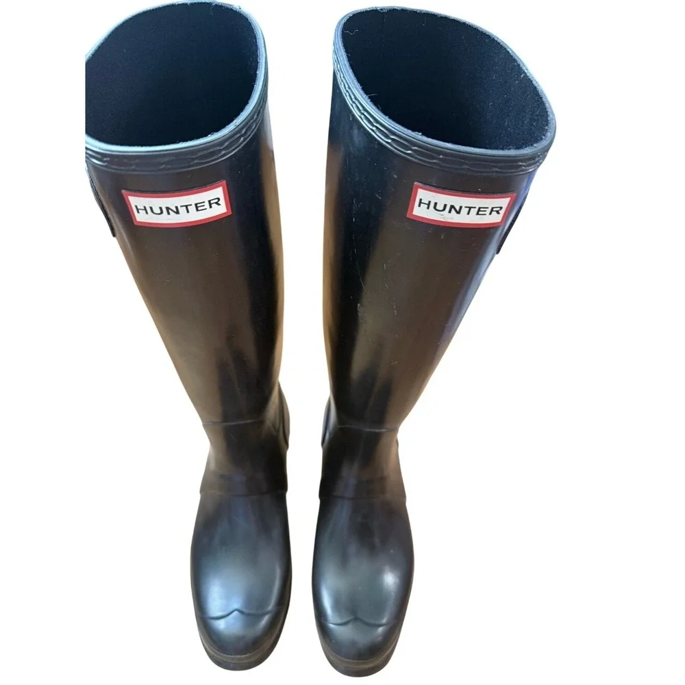 Hunter Black Original Tall Gloss Rain Boots Wellington Knee High Womens Size 10‎